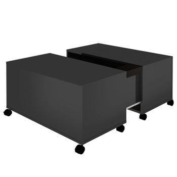 Mesa De Centro Madera Contrachapada Negro Brillante 75x75x38 Cm