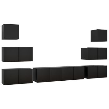 Juego De Mueble Para Tv De 8 Piezas Aglomerado Negro