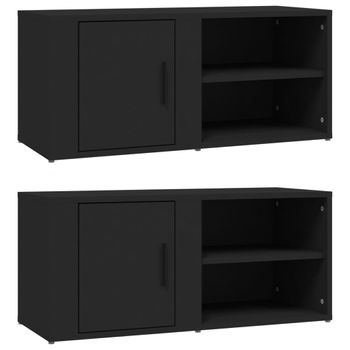 Muebles Para Tv 2 Unidades Madera Contrachapada Negro 80x31,5x36 Cm