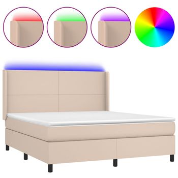 Cama Box Spring Colchón Led Cuero Sintético Capuchino 160x200cm