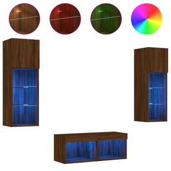 Muebles De Tv De Pared Con Luces Led 4 Piezas Marrón Roble