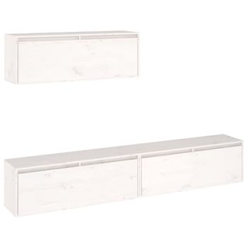 Muebles Para Tv 3 Piezas Madera Maciza De Pino Blanco