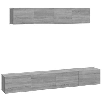 Set De Muebles Para Tv 4 Piezas Madera Contrachapada Gris Sonoma