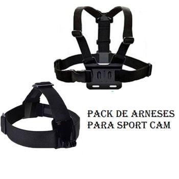 Pack De 2 Arneses Para Sport Cam ( Pecho Y Cabeza)  Gopro Hero 4 3+ 3 2 1,  Sj4000 Sj5000 Sj6000,  Xiaomi Yi  Para  Paracaidismo Natación Remo Surf Esquí Escalada Correr Montar En Bicicleta Acampar - Buceo