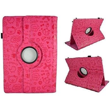 Theoutlettablet® Funda De Diseño Original Rosa Fucsia Con Dibujos Y Función Giratoria Para Tablet Spc Dark Glee 10.1" / Blink 10.1"