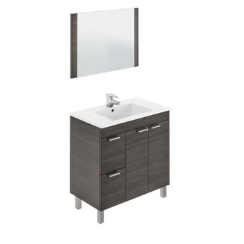 Mueble Para Baño O Aseo Con Espejo 2 Puertas Y 2 Cajones Color Gris Ceniza 80x80x45 Cm. No Incluye Lavamanos