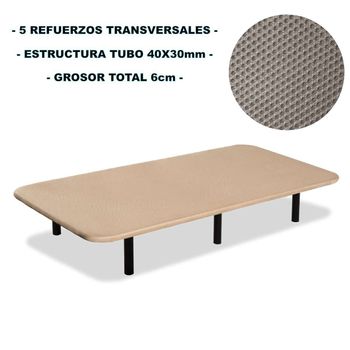 Base Tapizada Con Patas de 26 cm con Tejido 3D Transpirable, Barras  Transversales de Refuerzo, Color Blanco, Medidas 150 x 190 cm