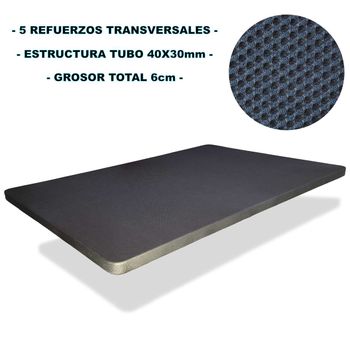 Base Tapizada 90x190 Cm, 5 Refuerzos Transversales, Tubo 40x30 Mm, Tejido 3d Transpirable, 6cm Grosor. Color Gris Marengo. Sin Patas