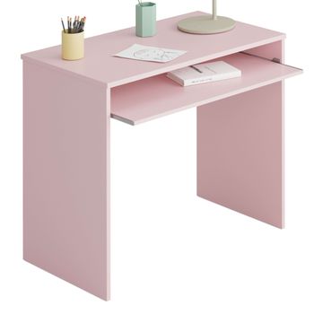 Mesa Escritorio Color Rosa Pastel Bandeja Extraíble 90x54x79 Cm