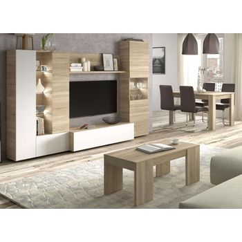 Conjunto Salón Comedor Con Luz Led (mueble Salón Modular + Mesa Comedor + Mesa Centro)