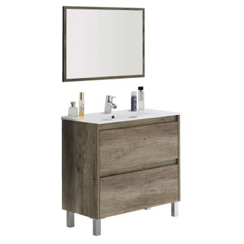 Mueble De Baño O Aseo Con Espejo Y Lavamanos Cerámico Color Nordik Estilo Moderno