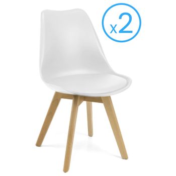 Pack 2 Sillas Nordic Salón Comedor Color Blanco Estilo Moderno Asiento Mueble Patas Madera