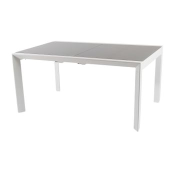 Mesa Para Exterior Extensible 160/210 Cm | Estructura De Aluminio Color Blanco Con Cristal Grueso Y Templado Color Taupé