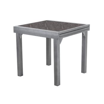 Mesa De Exterior Extensible De 80 Cm A 160 Cm, Aluminio Color Antracita Y Cristal Grueso Color Piedra, Medidas 80x80 A 160x76 Cm, Mesa De Comedor De Jardín, Mobiliario De Patio, Mesa Para Terraza