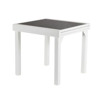 Mesa Para Jardín Extensible De 80 Cm A 160 Cm, Aluminio Color Blanco Y Cristal Grueso Color Piedra, Medidas 80x80 A 160x76 Cm, Mesa De Comedor De Jardín, Mobiliario De Patio, Mesa Para Terraza