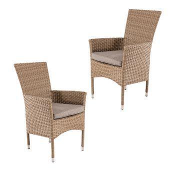 Pack 2 Sillones De Exterior Apilables | Aluminio Y Ratán Sintético Color Natural | Cojín Incluido  | Tamaño: 55x62x92 Cm