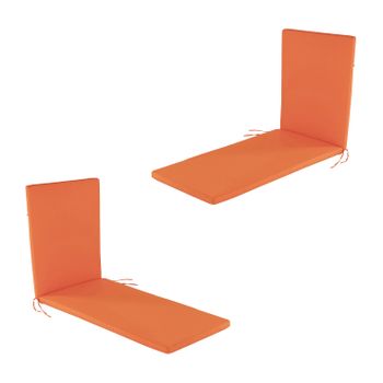 Pack De 2 Cojines Color Naranja Para Tumbona De Exterior | Repelente Al Agua | Desenfundable | Tamaño 196x60x5 Cm