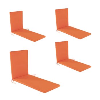 Pack De 4 Cojines Color Naranja Para Tumbona De Exterior | Repelente Al Agua | Desenfundable | Tamaño 196x60x5 Cm