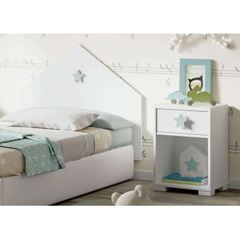 Cabezal Con Mesita Infantil Color Blanco Dormitorio Shine Estrella Gris Habitación