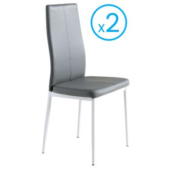 2 Sillas Polipiel Color Gris Sora Cómodas Y Estilo Moderno Comedor Salón Pata Blanca 98x42x47