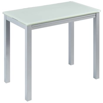 Mesa Vidrio Cristal Templado Blanco Rectangular Extensible Cocina Patas Gris 95x76x55/75/95