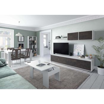 Conjunto Salón Industrial Mueble Modular Tv Mesa Centro Mesa Comedor Estantería Blanco Óxido