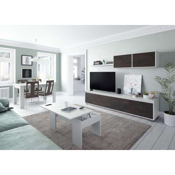 Conjunto Salón Mueble Modular Tv Mesa Centro Comedor Estilo Industrial Color Blanco Óxido