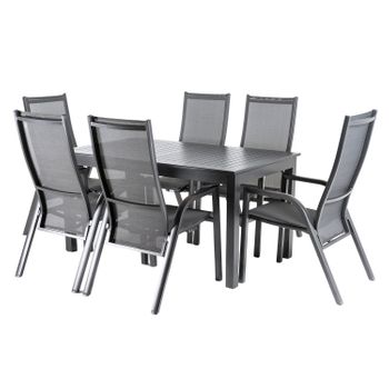 Conjunto Exterior Mesa Extensible 152/210 Cm Y 6 Sillones Reclinables Y Apilables, Aluminio Color Antracita, 6 Plazas