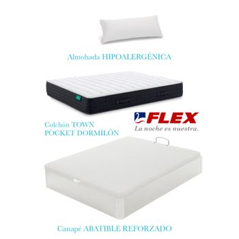 Pack Colchon Flex Dormilon Town Pocket 90x190 +  Canape Abatible Reforzado Blanco + Almohada Hipoalergenica