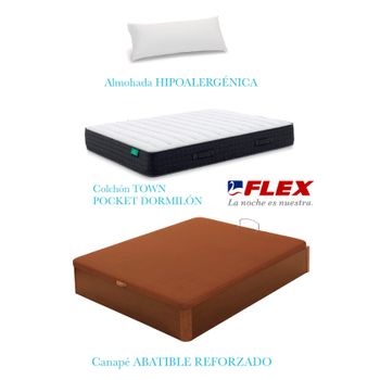 Colchón Flex Civic 135x200 + Canapé Abatible Madera Wengué + 2 Almohadas  con Ofertas en Carrefour