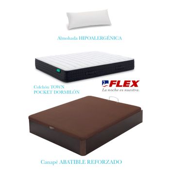 Pack Colchon Flex Dormilon Town Pocket 105x190 +  Canape Abatible Reforzado Wenge + Almohada Hipoalergenica