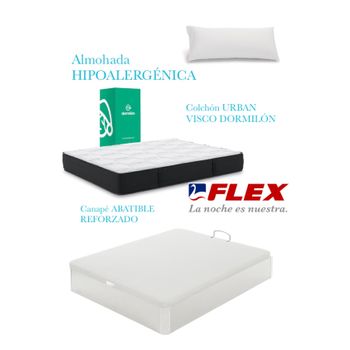 Pack Colchon Flex Dormilon Urban Visco 90x200 +  Canape Abatible Reforzado Blanco + Almohada Hipoalergenica