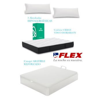 Pack Colchon Flex Dormilon Urban Visco 135x200 +  Canape Abatible Reforzado Blanco + 2 Almohadas Hipoalergenicas