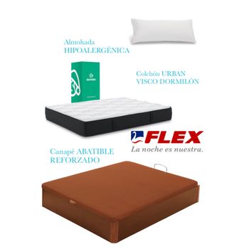 Pack Colchon Flex Dormilon Urban Visco 90x190 +  Canape Abatible Reforzado Cerezo + Almohada Hipoalergenica