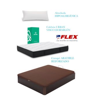 Pack Colchon Flex Dormilon Urban Visco 90x190 +  Canape Abatible Reforzado Wenge + Almohada Hipoalergenica