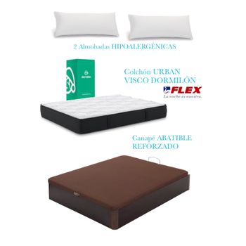 Pack Colchon Flex Dormilon Urban Visco 135x190 +  Canape Abatible Reforzado Wenge + 2 Almohadas Hipoalergenicas