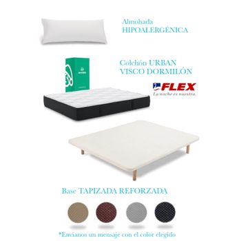 Pack Colchon Flex Dormilon Urban Visco 80x182 + Base Tapizada Reforzada + Almohada Hipoalergenica