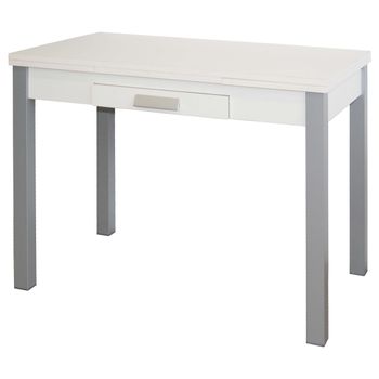 Mesa Cocina Extensible Mins Color Blanco 1 Cajón Apertura Alas Pata Gris 76x100/160x60 Cm