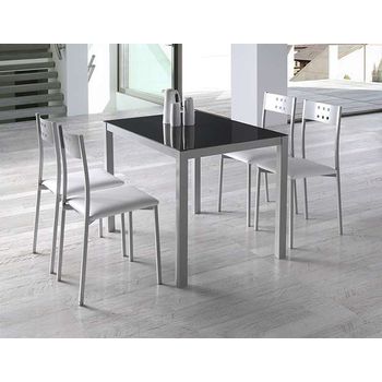 Pack Mesa Cristal Negro + 4 Sillas Blancas Cocina Estilo Moderno Comedor Comedor Salón