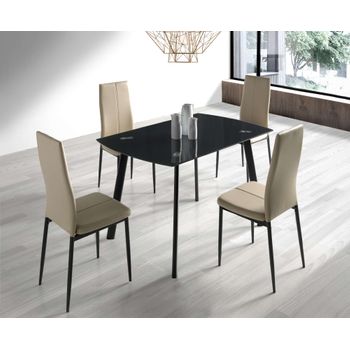 Conjunto Mesa Algar + 4 Sillas Brea Moderno Color Negro Y Capuchino Comedor Salón Cocina