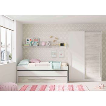 Pack Muebles Infantil Juvenil Elliot (cama Nido+estantería+armario+somieres 90x190 Cm)