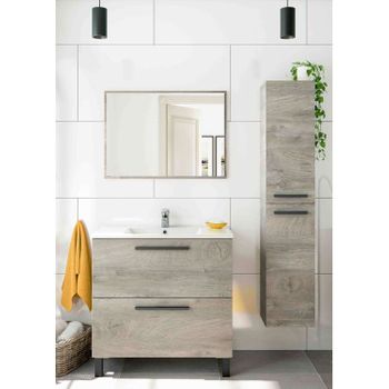 Pack Conjunto De Baño Mueble Con Espejo A Juego Lavamanos Cerámico +  Columna Color Gris Ceniza con Ofertas en Carrefour