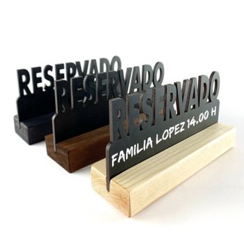 Pizarra Cartel Reservado Mesa Con Base Madera En Color Wenge