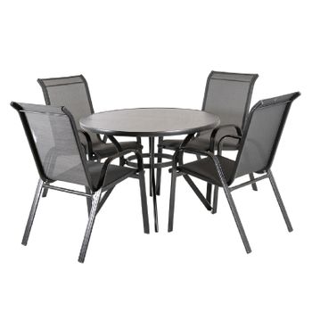 Conjunto Para Terraza De Aluminio Color Antracita, Mesa Redonda De 105 Cm De Diámetro Y 4 Sillones