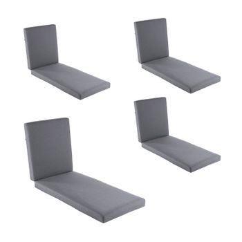 Pack 4 Cojines Para Tumbona De Exterior Olefin Color Gris, No Pierde Color, Desenfundable, Tamaño 190x60x10 Cm