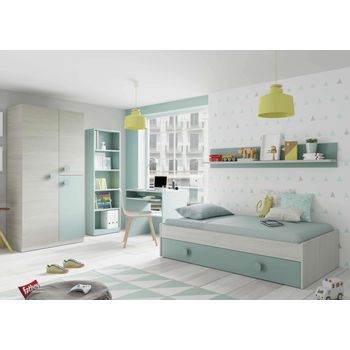 Pack Muebles Habitación Juvenil Snuba Dormitorio Completo Verde Y Blanco Moderno (un Somier Incluido)