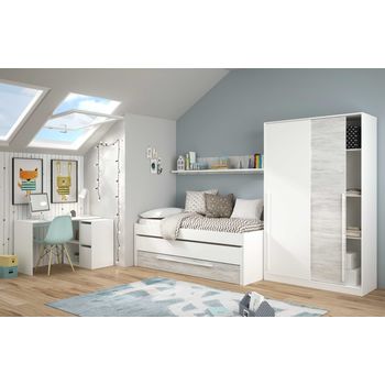 Pack Muebles Habitación Juvenil Infantil Completa Color Blanco (cama + Armario + Escritorio) Incluye Somieres