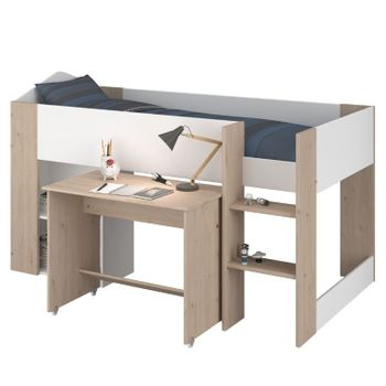 Cama Infantil Child Melamina Miroytengo Con Escritorio - Roble/blanco