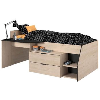 Cama Valky Melamina Miorytengo 90x200/190 Cm - Roble Y Negro