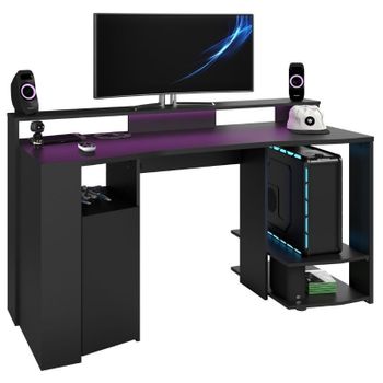 Mesa Gaming Color Negro Con Led Incluido Setup Gamer Escritorio Ordenador Estilo Moderno Mueble 87x152x62 Cm